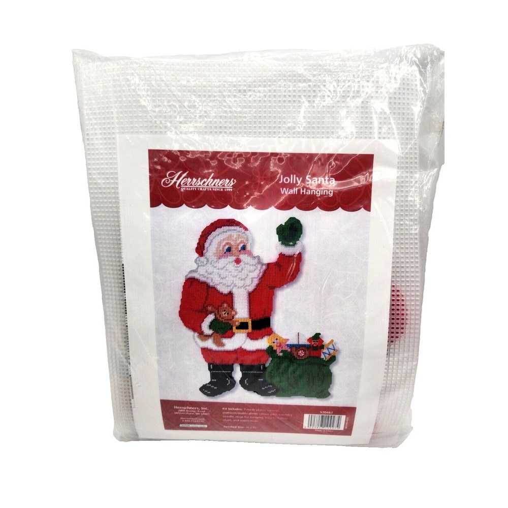 Herrschners Jolly Santa Christmas Wall Hanging Canvas Needlework Kit 570467 New
